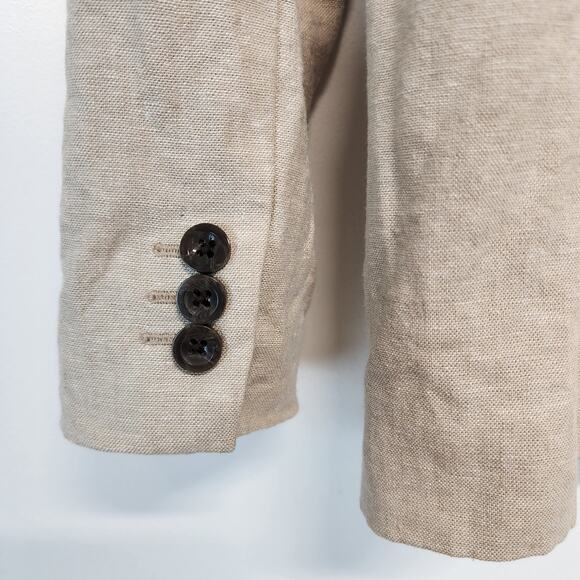 Old Navy Linen Blazer Lady Jacket Size XS Beige Slash Pockets 1 Button Neutral - Picture 6 of 11
